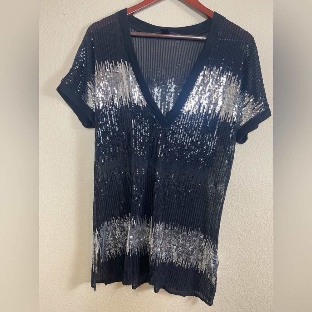 INC size small sequined black and silver top